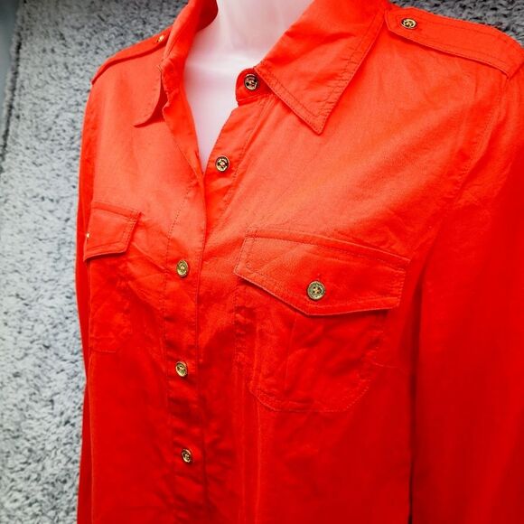 Tory Burch Designer Equestrian Rodeo Shirt. Woman's 8. Orange. 100% Cotton...... - Picture 3 of 12